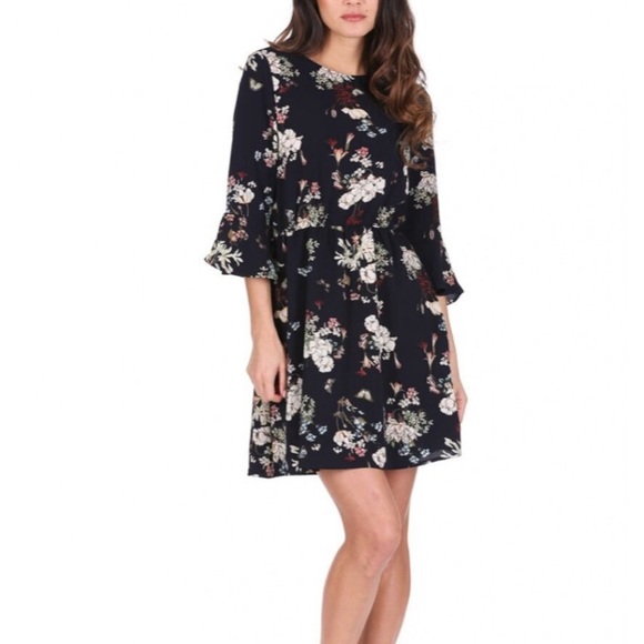 Floral Print Ruffle Sleeve Dress - Picture 3 of 5